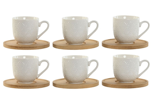 CAFE SET 6 PORCELANA BAMBU 8,4X5,8X6 90ML BLANCO